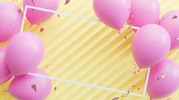 roze ballonnen drijvend op gele pastel background.verjaardagsfeestje en nieuwjaar concept. ,3D-model en illustratie. foto