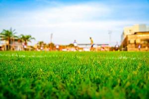 gras op het voetbalveld foto