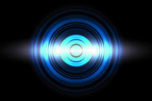 geluidsgolven oscillerend blauw licht met cirkelspin, abstracte achtergrond foto