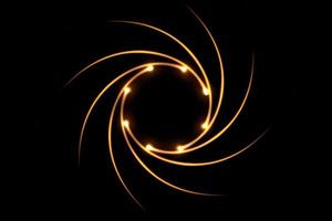 oranje vuurkomeetlicht vliegt in cirkel. stralende lichten in beweging met deeltjes op zwarte lucht. ring van vuur, abstracte achtergrond foto