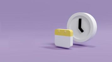 3D-rendering concept van tijd en geld beheer. een klok en een kalender op de achtergrond. 3D render. foto