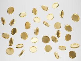 explosie van gouden munten op witte achtergrond. jackpot of casino zak concept. 3D-rendering. foto