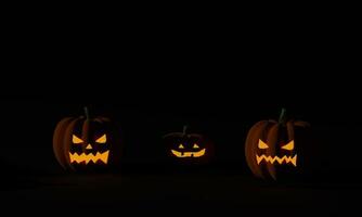 halloween pompoen en jack o lantaarns licht op donkere achtergrond. 3D-rendering foto