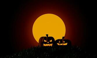 Halloween-pompoenen bij maanlicht griezelige nacht. trick or treat-feestje. 3D-rendering foto