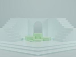 zeshoekig podium met trappen op lichtblauwe achtergrond 3d render illustratie foto