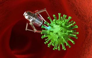 nanobots vernietigen het coronavirus. foto