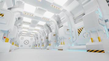 spaceship corridor is een stock motion graphics-video die het interieur van een bewegend ruimteschip laat zien. de pov beweegt langs de gang. 3D render foto
