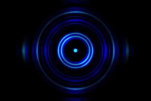 geluidsgolven oscillerend blauw licht met cirkel spin abstracte achtergrond foto