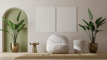 fotolijstmodel in schone minimalistische scandinavische kamer. 3D-rendering foto