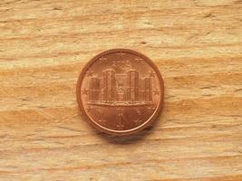 Munt van 1 cent met castel del monte, valuta van italië, eu foto