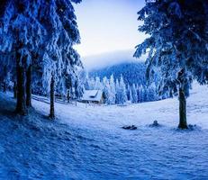 hut in de bergen in de winter foto