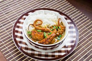 octopus curry met rijst en bieslook foto