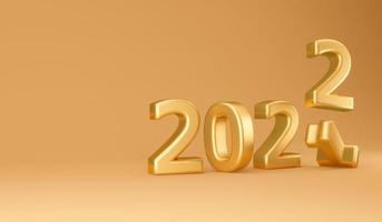 3D-weergave van 2021 vervangen door 2022 gouden vetgedrukte letters nummer in gouden themaconcept van nieuwjaar. 3D render. 3D illustratie. foto