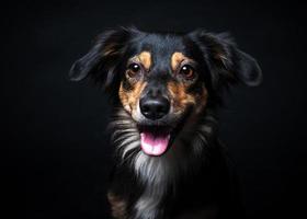 portret van border collie geïsoleerd op zwarte achtergrond foto