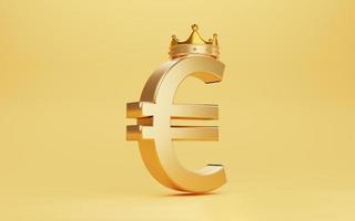 gouden euroteken met gouden kroon op gele achtergrond voor euro is de koning of belangrijkste valutawissel in de wereld van het concept van de europese unie door 3d render. foto