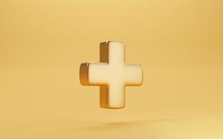 gouden plusteken voor positief denken van persoonlijk ontwikkelingsvoordeel en ziektekostenverzekeringsconcept door 3D-rendering. foto