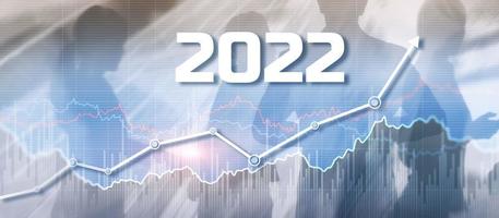 nieuwjaar 2022 financiële technologie verandert het bedrijfsleven. groeigrafiek met idee voor rendement op investering foto