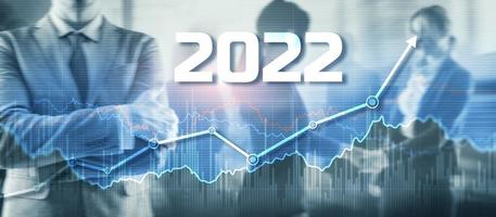 nieuwjaar 2022 financiële technologie verandert het bedrijfsleven. groeigrafiek met idee voor rendement op investering foto
