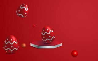 3D-weergave van een rood versierd paasei met een podium voor gebruik in paasontwerpen foto