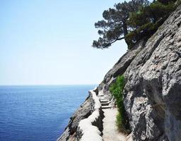 zeegezicht Krim - prachtige kust, koele zee, hete zon en rotsen foto