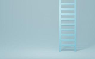 3D-rendering, 3d illustratie. ladder op blauwe achtergrond. minimaal compositieconcept. foto