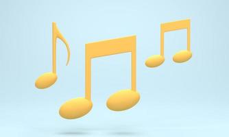 3D-rendering, 3d illustratie. gele muziek notitiepictogram op blauwe pastel achtergrond. ontwerpelement voor lied, melodie of melodie plat. foto