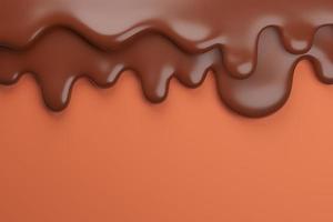 gesmolten melk bruine chocolade stroom naar beneden., 3D-model en illustratie. foto