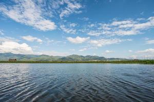 het landschap uitzicht op de natuur in het inlemeer een van de toeristische attracties in myanmar. foto