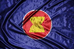 asean doek vlag satijnen vlag wuivende stof textuur van de vlag foto