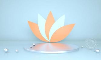 product display podium versierd met bladeren op pastel achtergrond, 3d illustratie foto