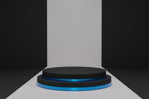 cilinder podium minimaal op donkere achtergrond. productpresentatie, mock-up, podiumsokkel of platform. 3D-rendering foto