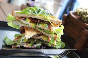 sandwiches met ontmoeten en groenten op houten achtergrond