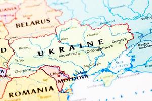 Oekraïne kaart. Rusland en Oekraïne oorlogsconcept foto