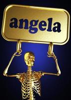 angela woord en gouden skelet foto