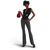 mooie en elegante zwarte vrouw met rode tas in 3d illustratie foto