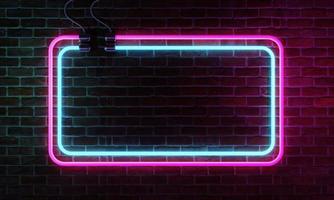 neon teken banner met kopie ruimte op bakstenen muur achtergrond. abstracte kunst en object concept. 3D illustratie weergave foto