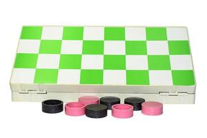 de checkers box, zwarte en roze pion foto