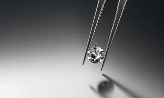 diamant in pincet geïsoleerd op een glanzende achtergrond, 3D-rendering foto
