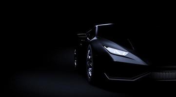 zwarte sportwagen op donkere achtergrond 3d render foto