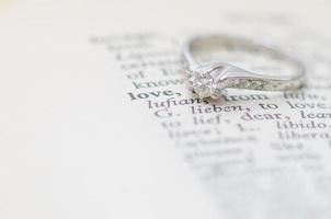 diamanten ring samen met definitie van liefde.