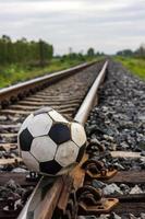 voetbal oude spoorweg landelijk. foto