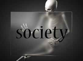 samenleving woord over glas en skelet foto