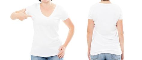 vrouw wit t-shirt geïsoleerd op een witte achtergrond, t-shirt set foto