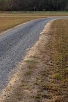 stenen weg verpletterd met droog gras. foto