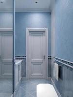 idee van blauwe badkamer met douche