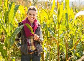 portret van gelukkige jonge vrouw in cornfield foto