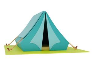 toeristische camping tent geïsoleerd op een lichte achtergrond, kampeeruitrusting, zomerkamp concept, 3D-rendering. foto