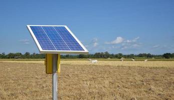 fotovoltaïsch paneel, nieuwe technologie voor het opslaan en gebruiken van de kracht van de natuur met menselijk leven, duurzame energie en milieuvriendelijk concept. foto