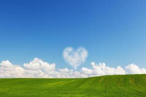 hartvormige wolk boven groen zomerveldlandschap foto