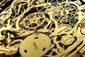 gouden mechaniek, uurwerk met werkende versnellingen. foto